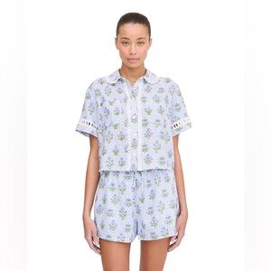 NWT Hill House Annette Top and Audrey Shorts in Blue Block Print Pattern